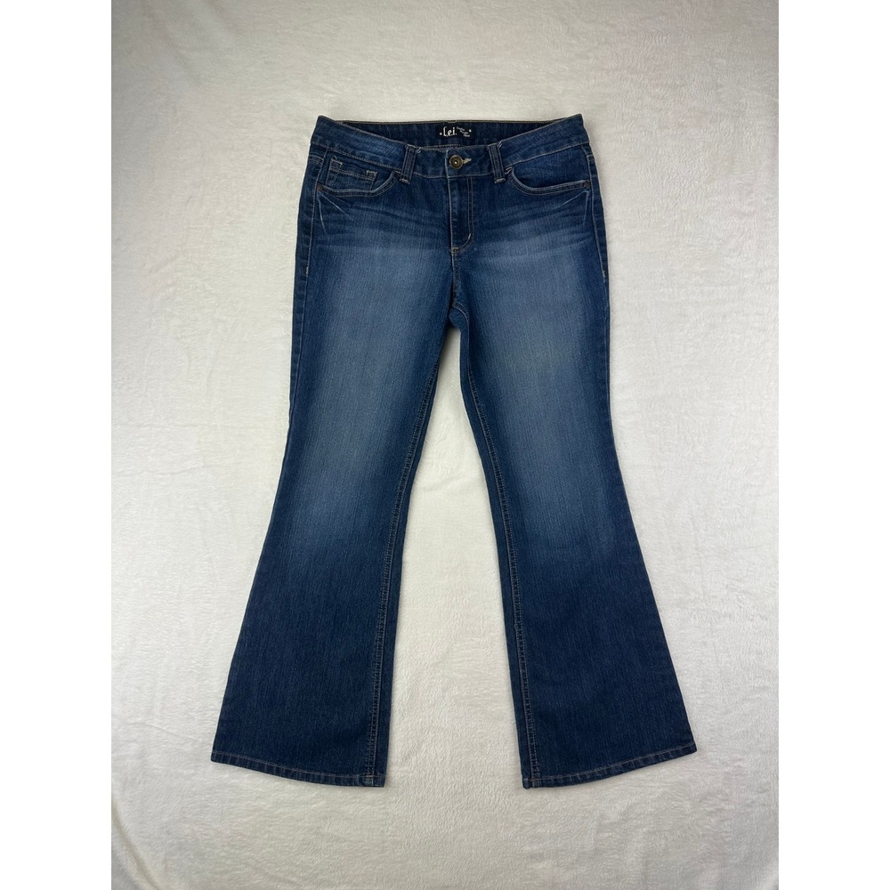 L.E.I. Jeans Juniors Sophia Hipster Flare 9 Short Blue Denim Pants Cotton Blend